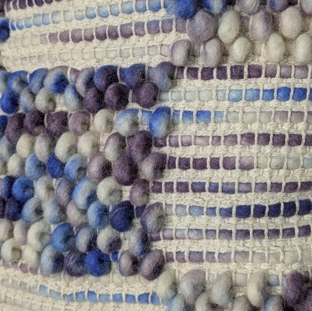 NWT Safavieh cream purple blue woven textured cotton & wool pillow 20x20